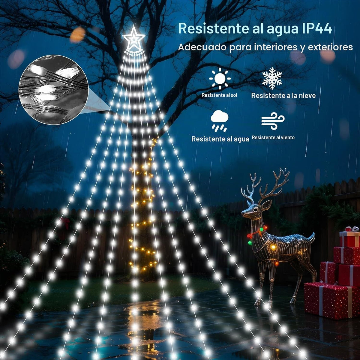 Luces solares para árbol de Navidad al aire libre, 532 LED de 18.37...