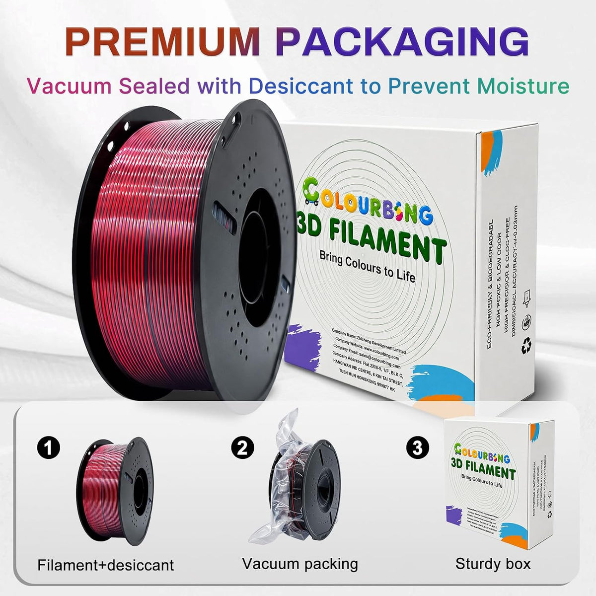 Colourbing Filamento de impresora 3D PLA+ de seda presecado de dobl...