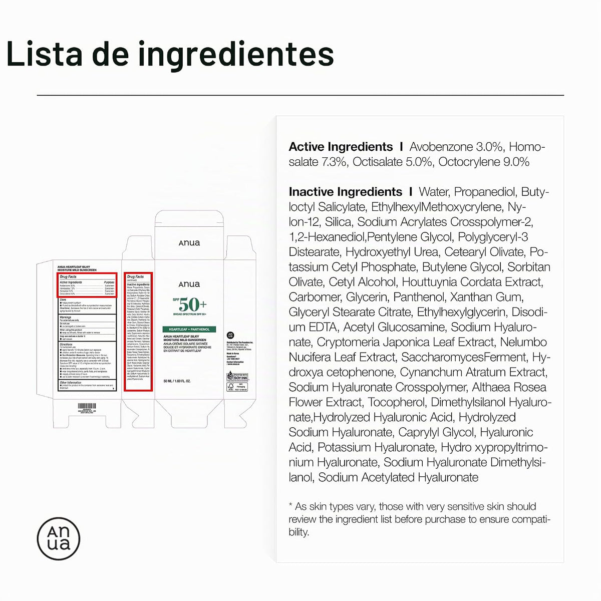 Anua Heartleaf Silky Moisture Mild Sunscreen, Protector solar de am...