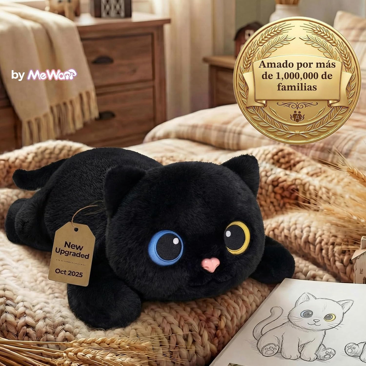 Mewaii Animales de peluche con peso, gato negro, calentable, refrig...