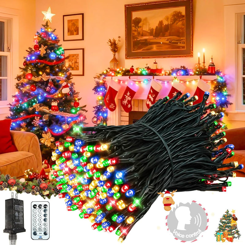 Tira de luces de Navidad con control por voz, 88 pies, 240 luces LE...