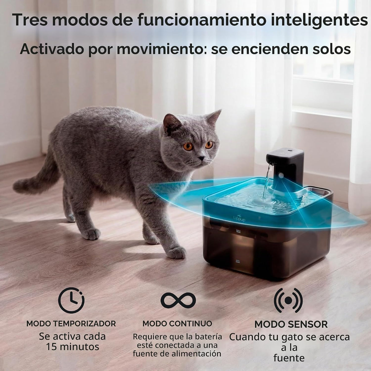 LIPPUP Fuente de agua inalámbrica para gatos, 88 oz\/2.6 L, fuente...