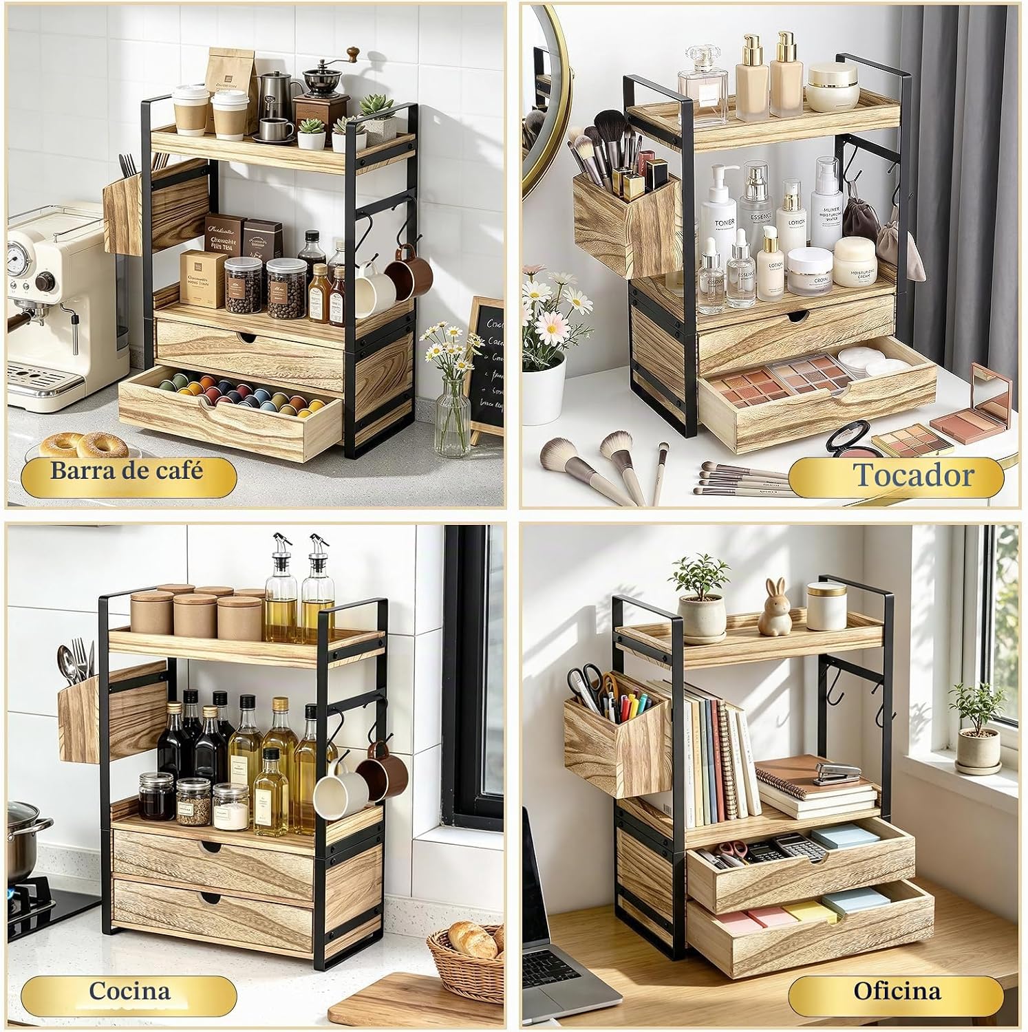 Organizador de encimera de baño de 2 niveles con 2 cajones, cesta y...