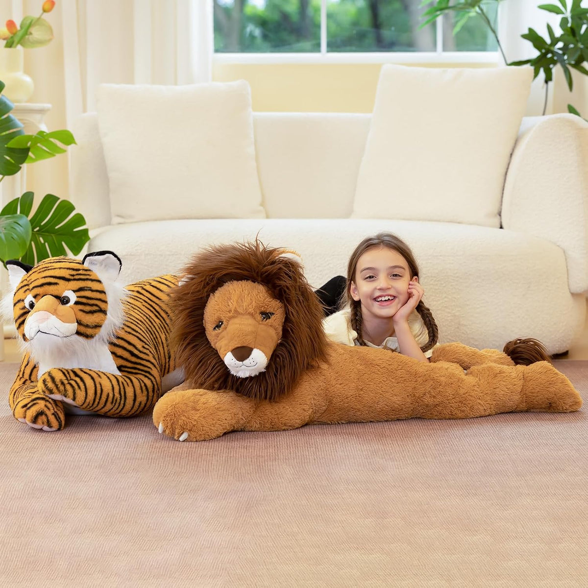 Tezituor - Peluche gigante de tigre de 43.3 pulgadas, almohada de c...
