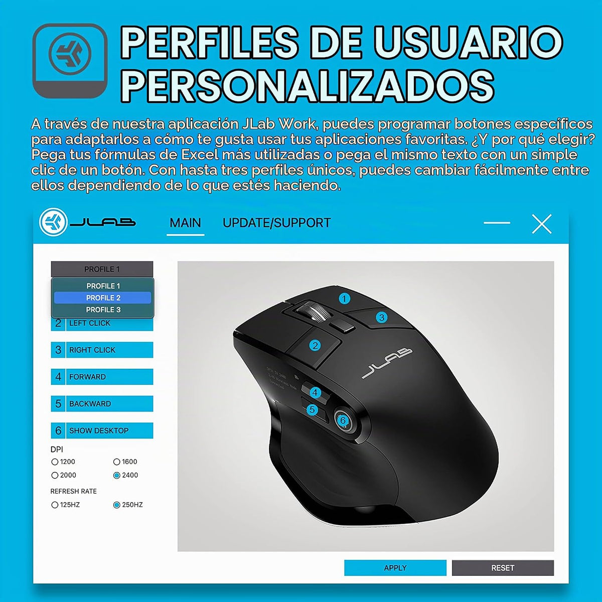 JLab, Ratón épico, inalámbrico, Bluetooth, multidispositivo, pantal...