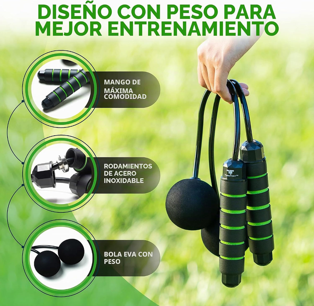 Cuerda de Saltar Inalámbrica con Peso - Cuerdas de Longitud Ajustab...