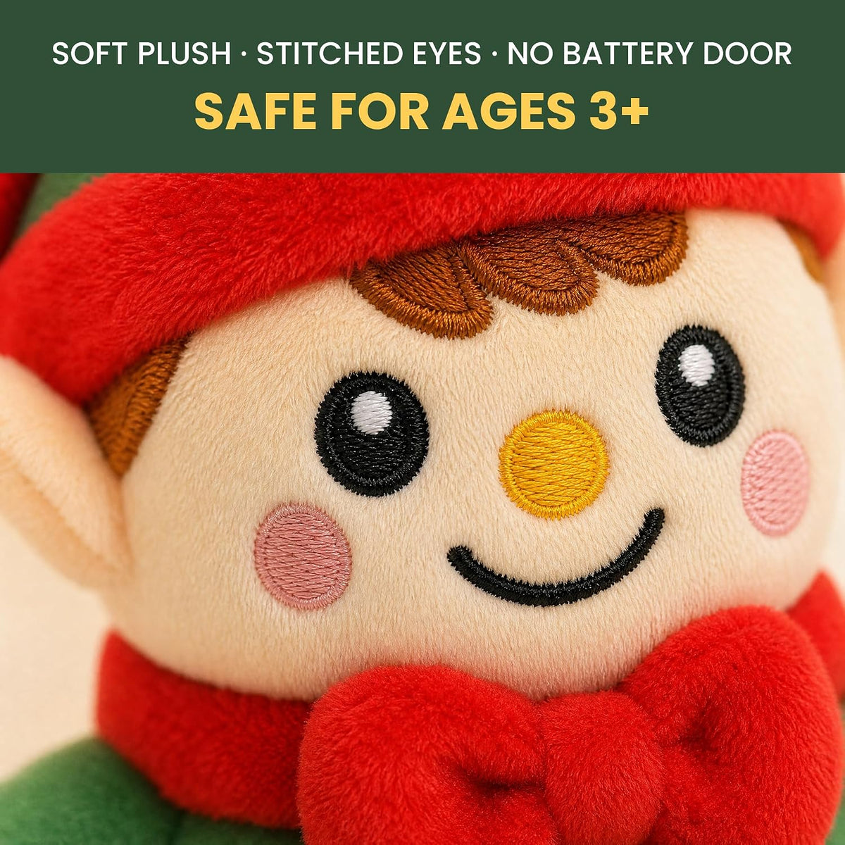 Juguete de peluche de elfo pedo, reproduce 3 canciones de Navidad e...