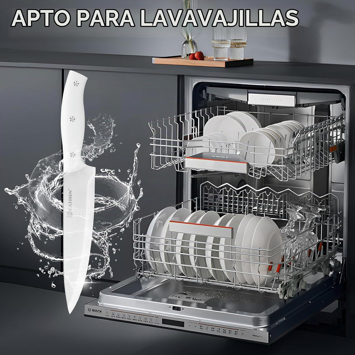 KATISUN Juego de cuchillos de cocina blancos de 15 piezas con piedr...