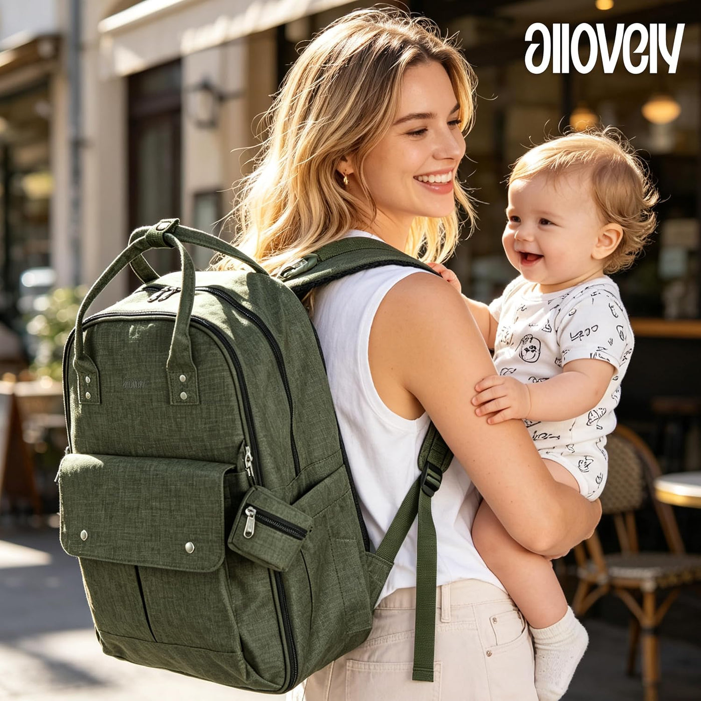 Allovely Mochila moderna para pañales para mamás y papás con bolsil...