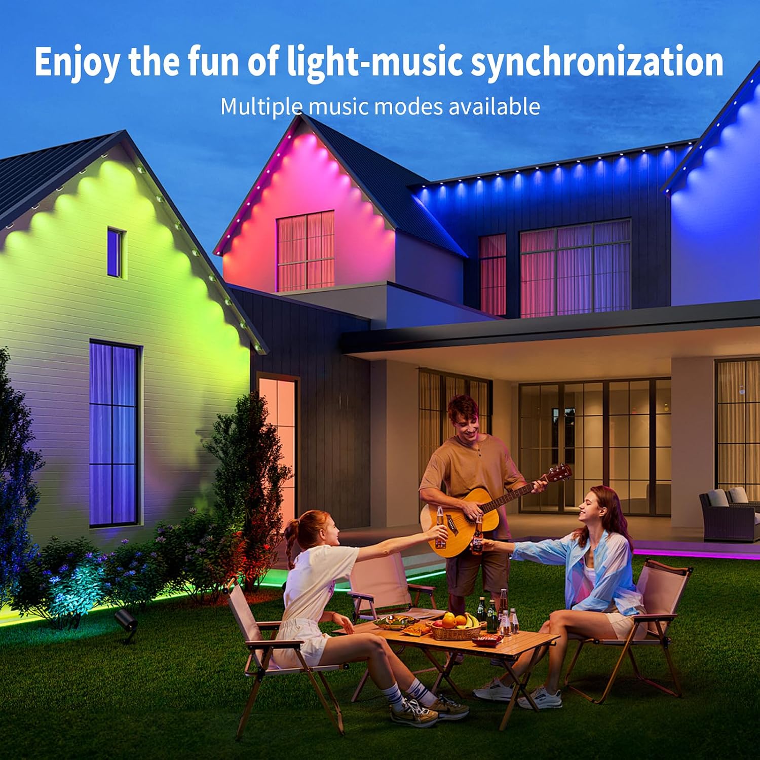 MILADALED Luces exteriores permanentes RGB 100FT\/50LED Cadena de a...