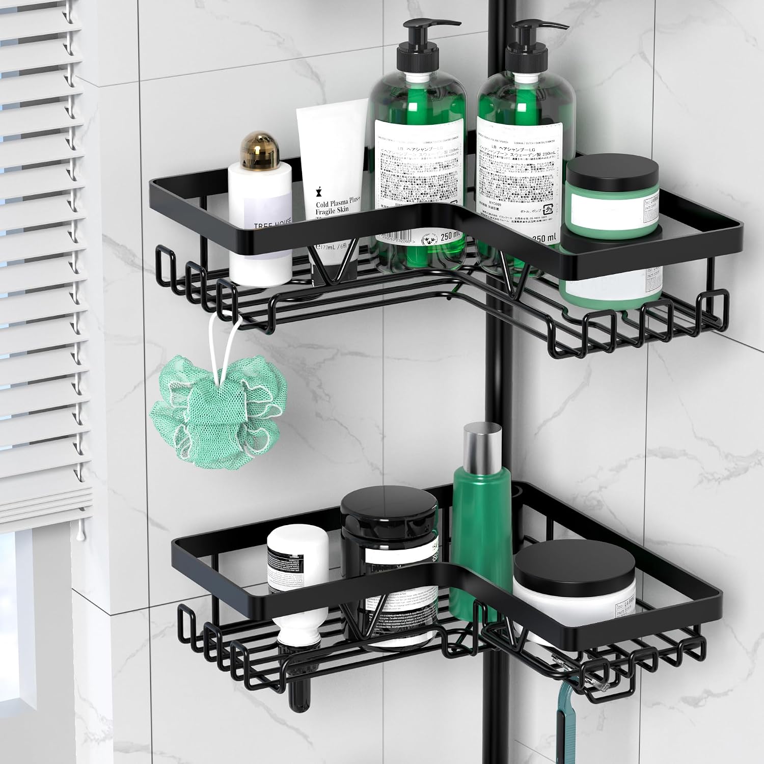 DAOYA Corner Shower Caddy Tension Pole - Organizador de ducha de 4...