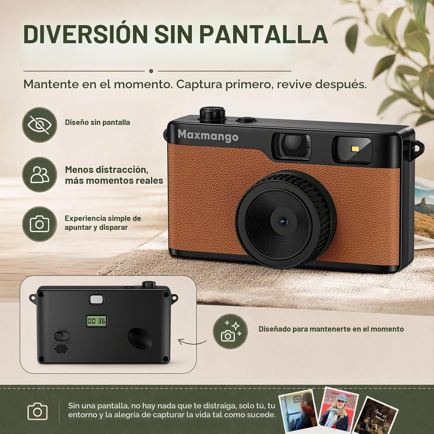 Maxmango Cámara digital vintage D53 - Cámara digital retro de 12 MP...
