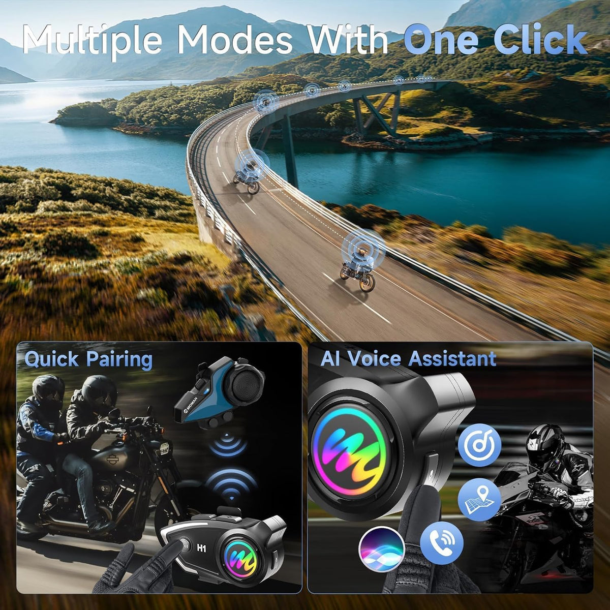 Moman Auriculares de intercomunicación para motocicleta, H1 paquete...