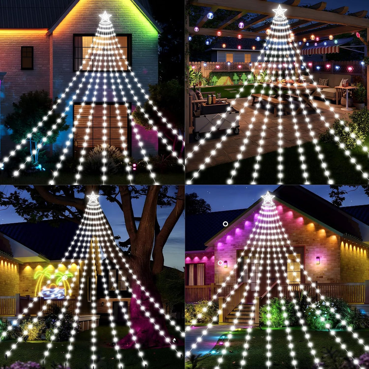 Luces solares para árbol de Navidad al aire libre, 532 LED de 18.37...