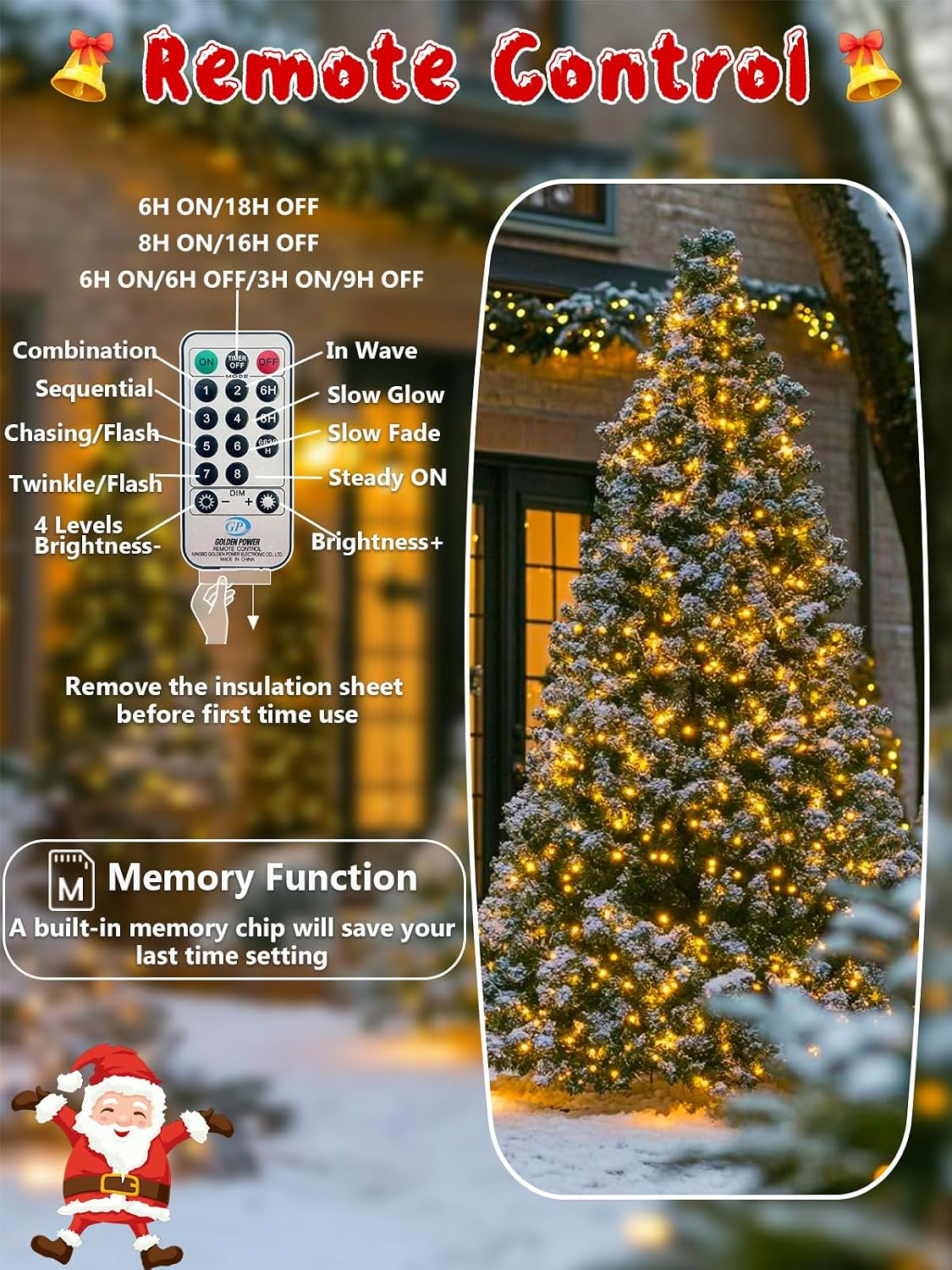Luces de racimo de Navidad de 50 pies, 1000 luces LED con control r...