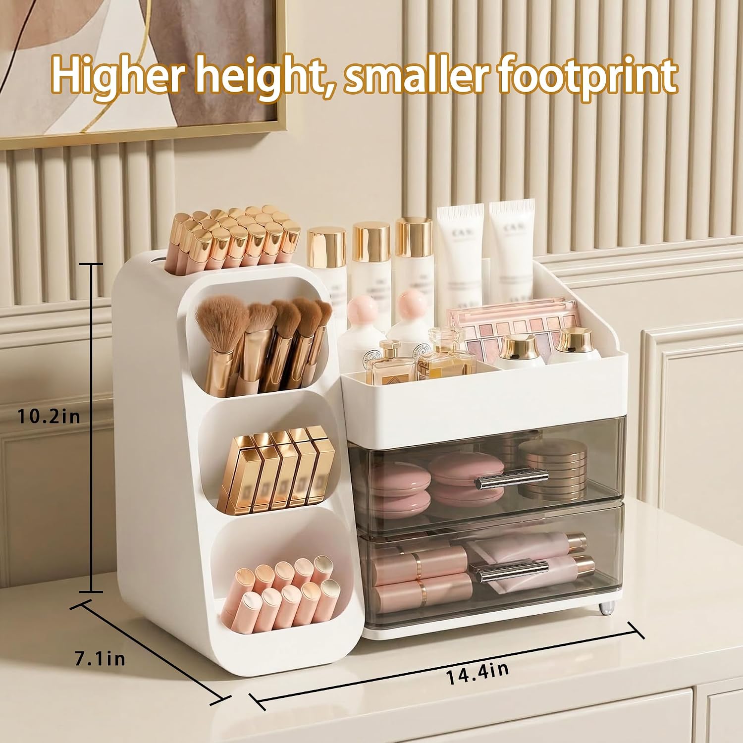 Organizador de maquillaje de gran capacidad con soporte para brocha...