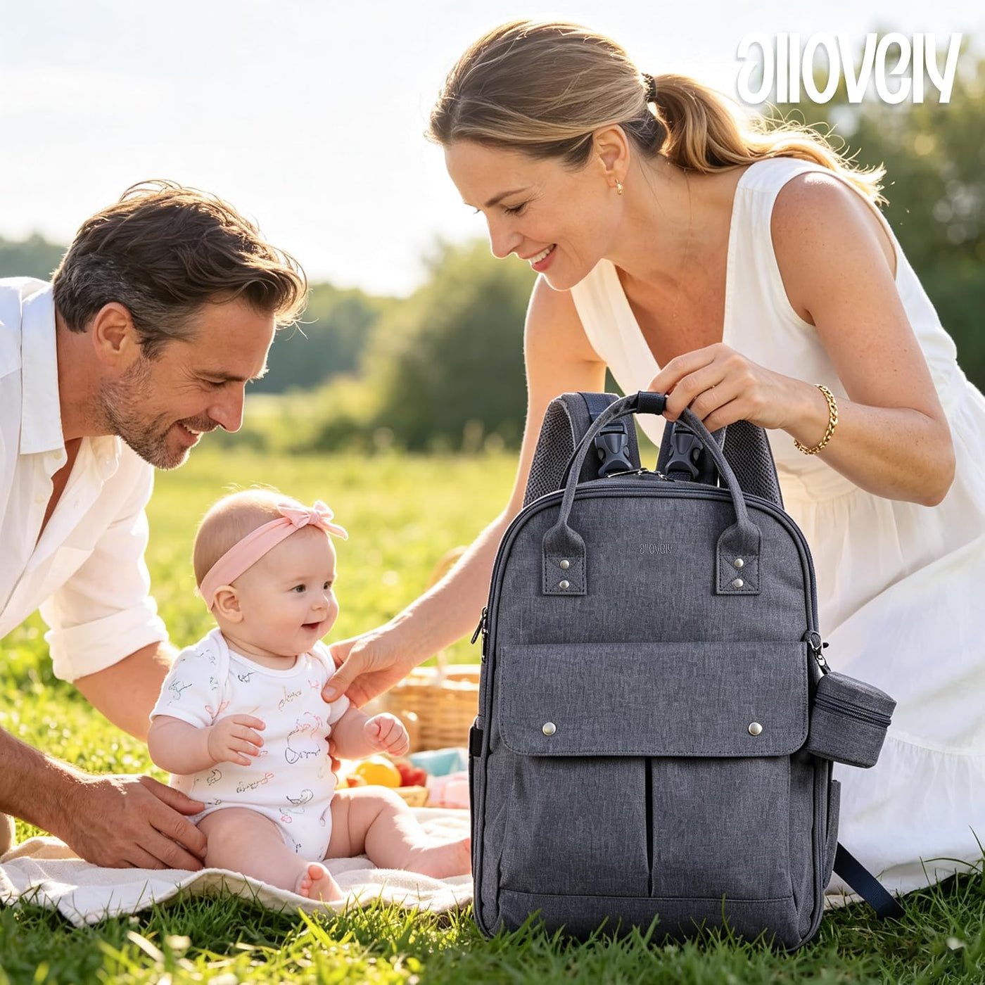 Bolso para pañales multifuncional Alllovely con bolsillos aislados...
