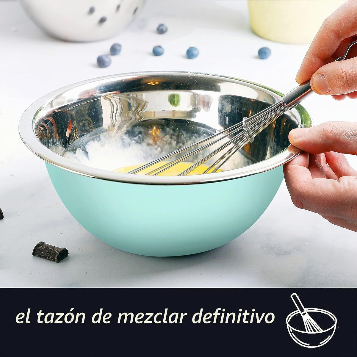 WHYSKO Juego de tazones de acero inoxidable para mezclar alimentos,...