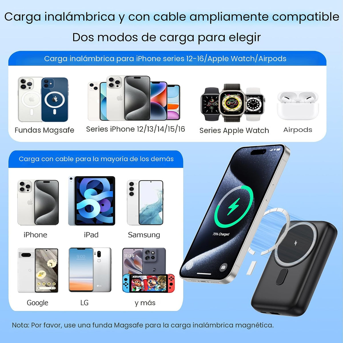 Cargador portátil magnético para iPhone y Apple Watch, 10800 mAh 25...