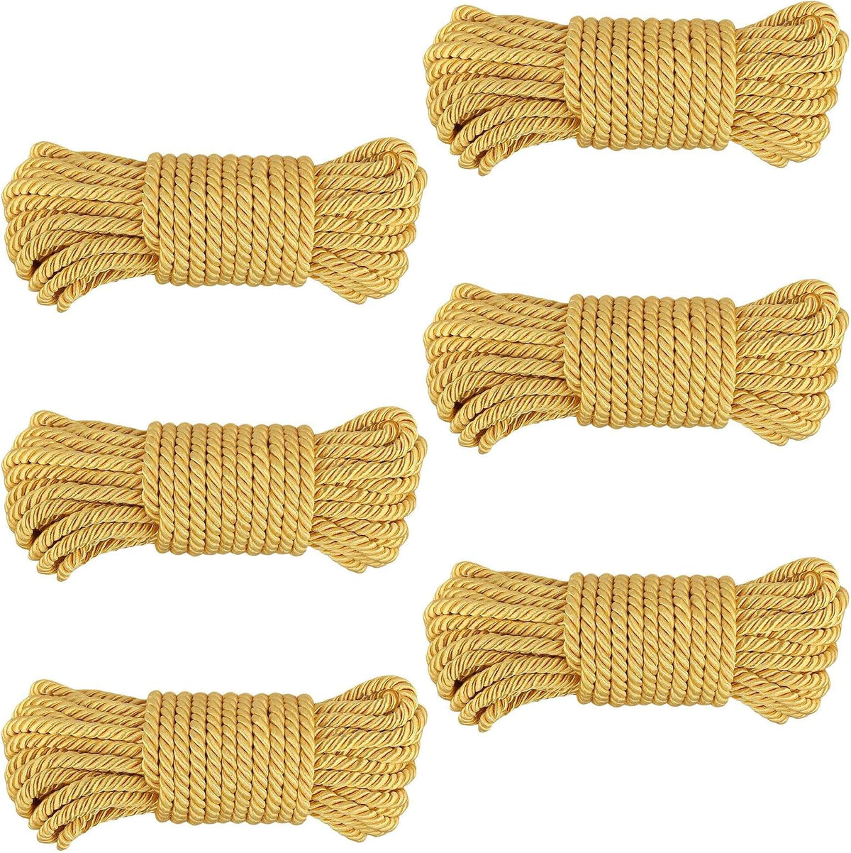 ZOENHOU Paquete de 6 cuerdas de algodón suave amarillo de 32 pies y...