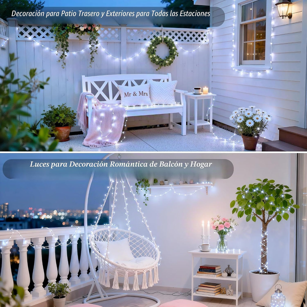 JMEXSUSS 66 pies 200 LED luces navideñas blancas para interiores y...