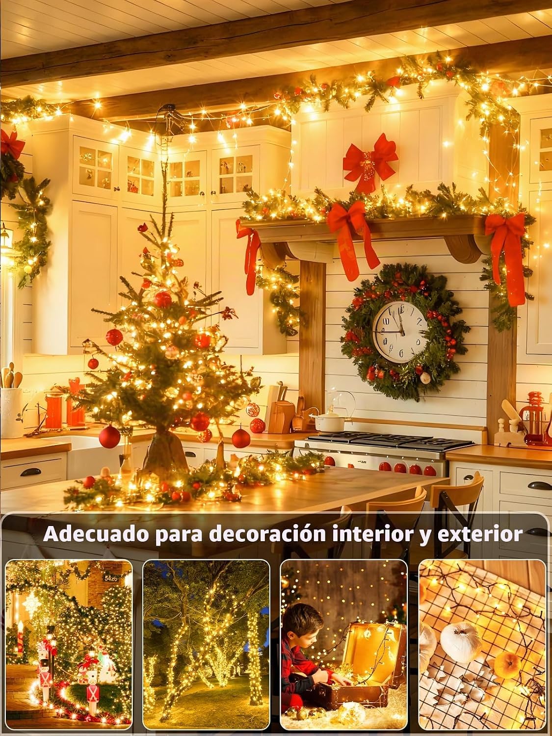 Cadena de luces navideñas súper largas de 264 pies, 800 LED, blanco...