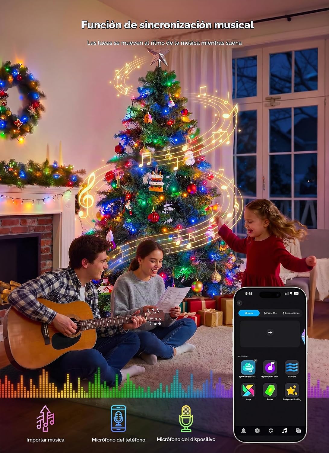 Brightown Luces LED inteligentes para árbol de Navidad, 200 LED de...