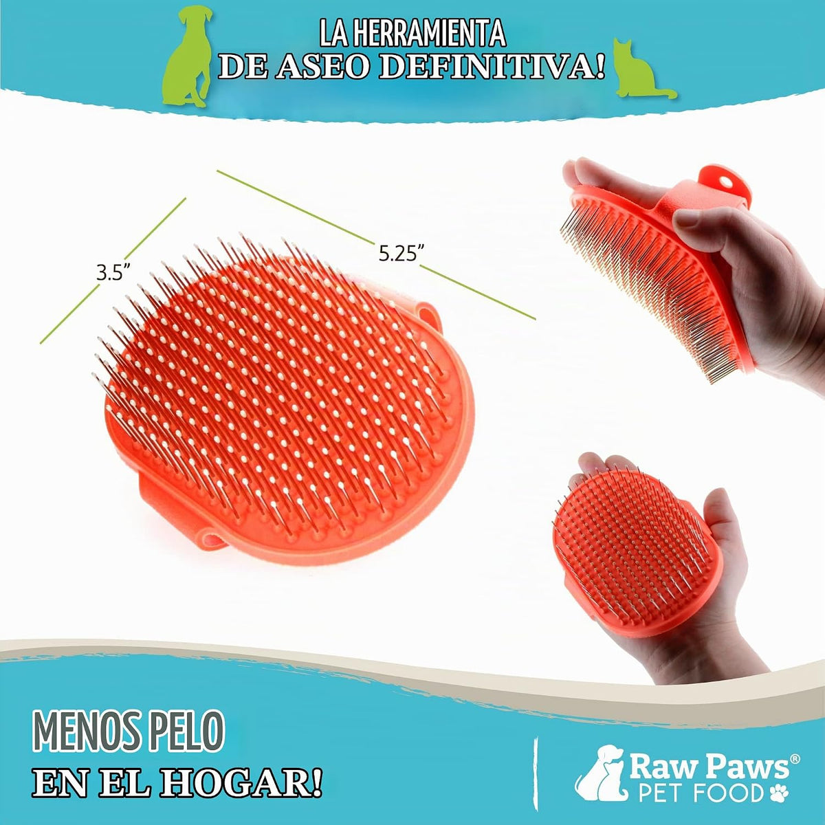 Raw Paws Cepillo de mano para perros y gatos, con punta de goma | C...