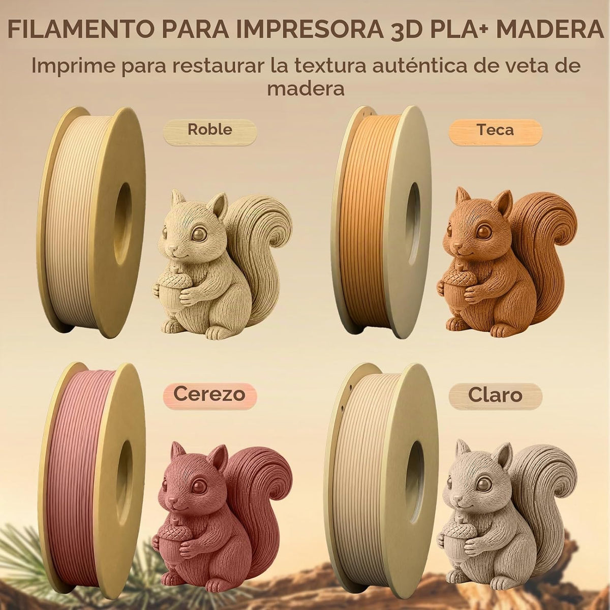 Frucindra Paquete de filamentos para impresora 3D PLA+ de madera, a...