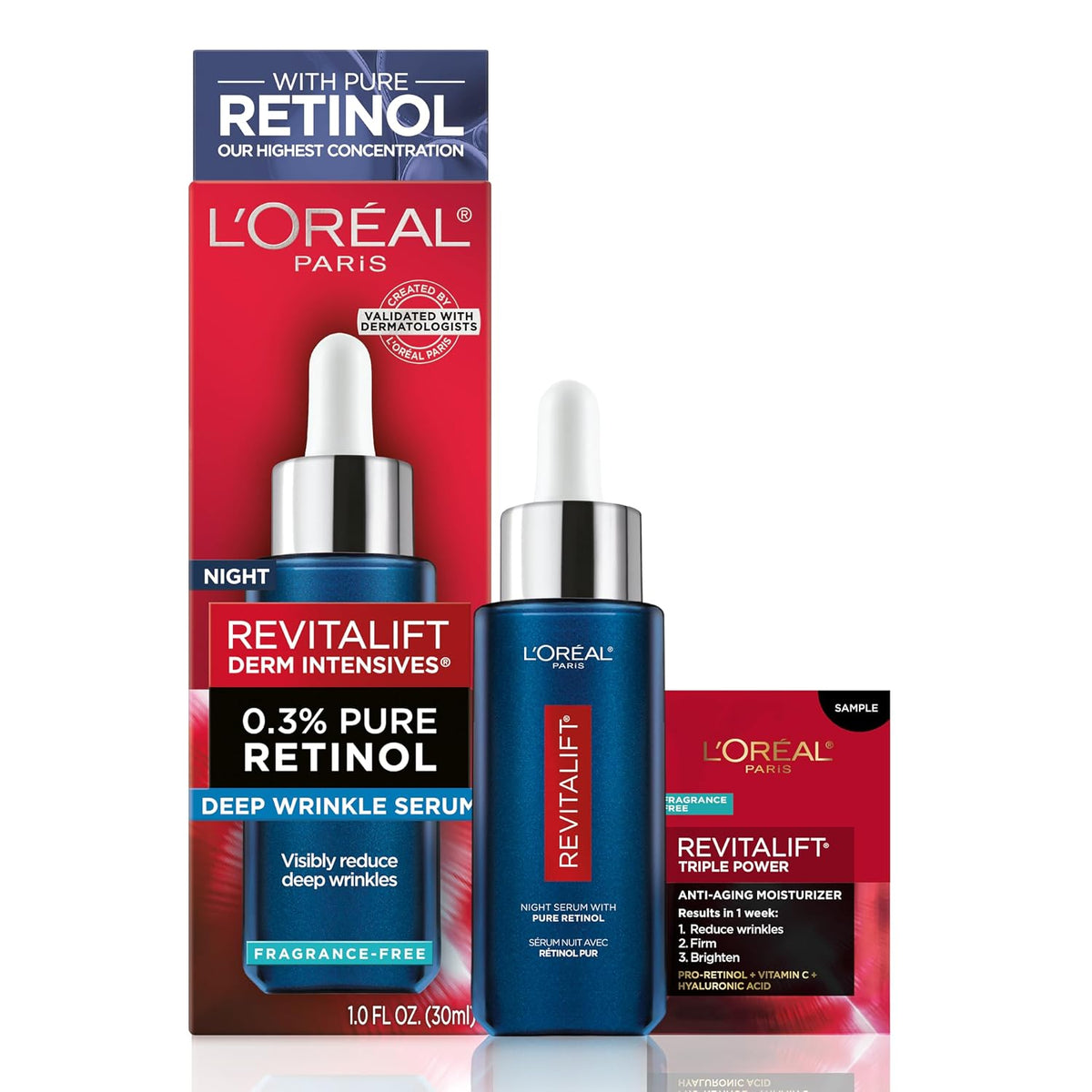 L'Oreal Paris Revitalift - Suero nocturno de retinol 0.3% puro,...