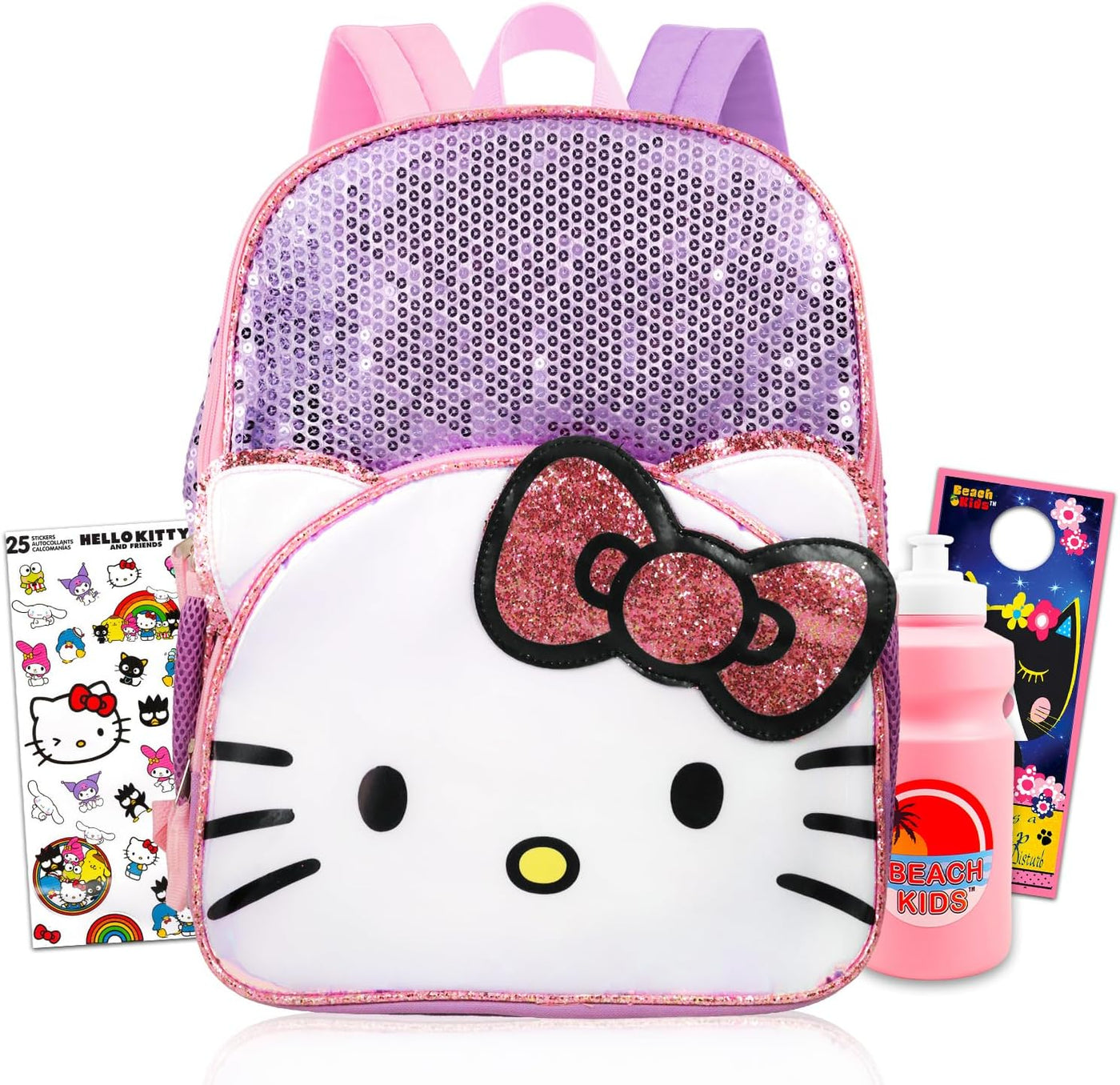Hello Kitty Mochila escolar para niñas con bolsa de lentejuelas de...