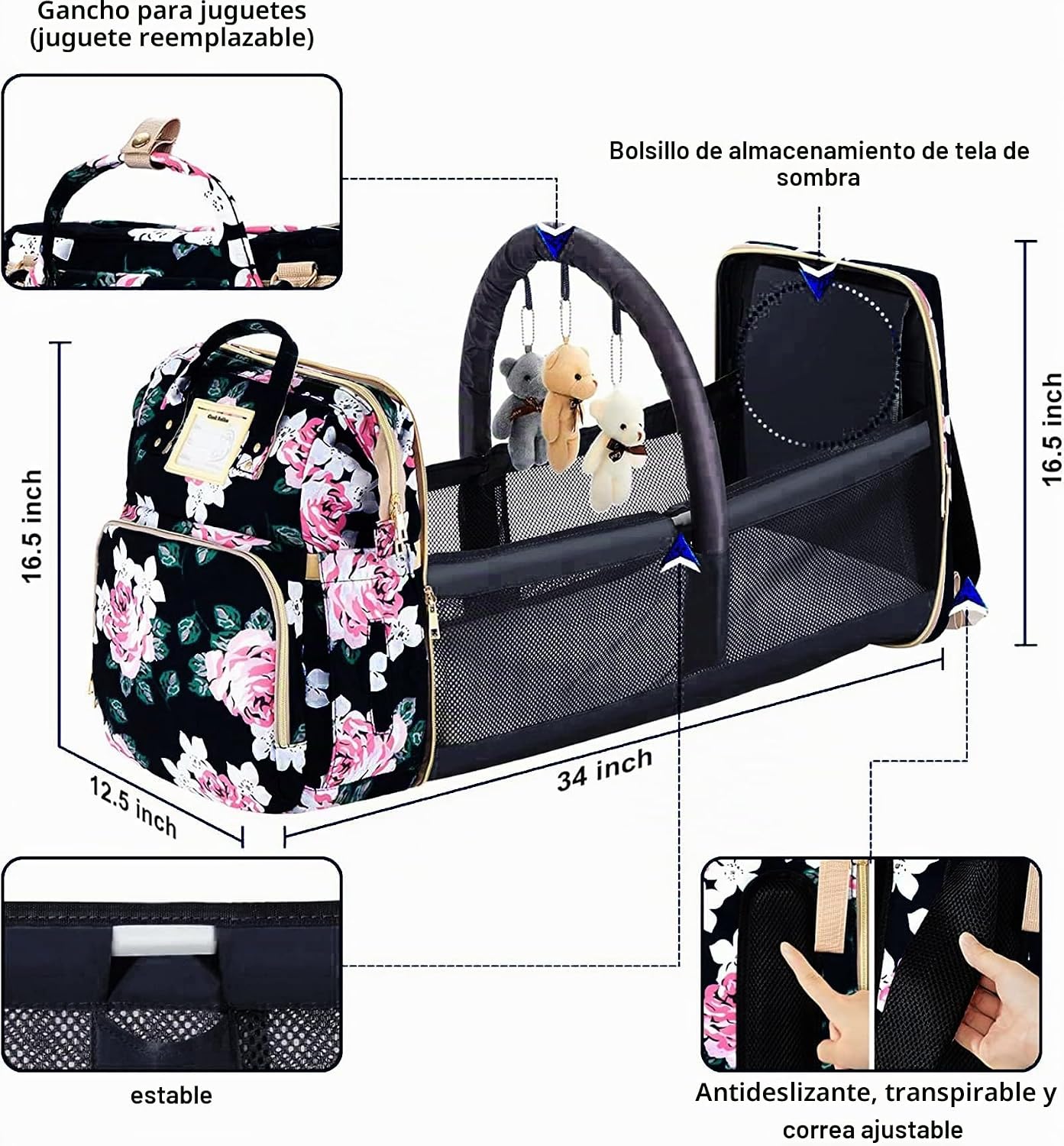 GurZinn Mochila Bolsa para Pañales Impermeable Bolsa para Bebé de G...