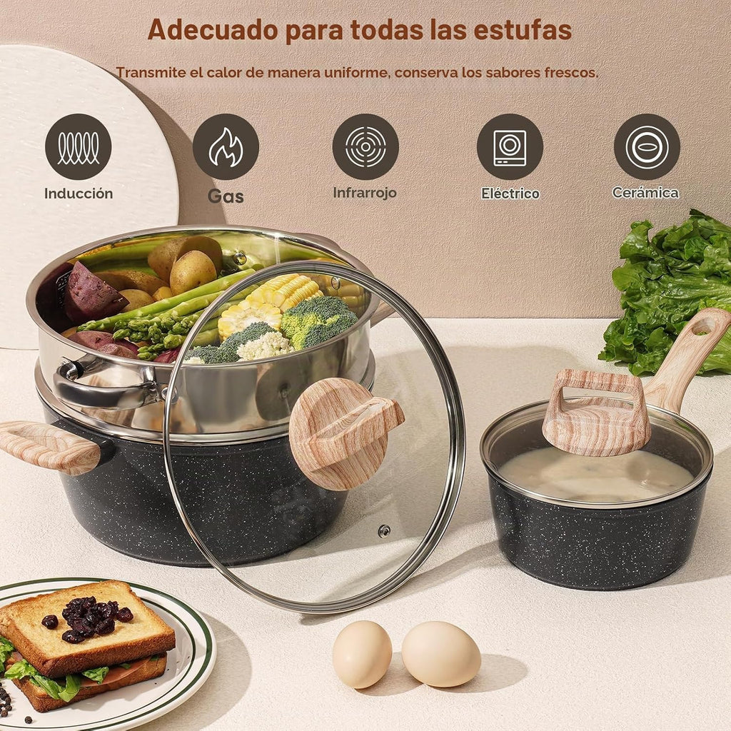 SODAY - Juego de ollas y sartenes antiadherentes, 17 piezas de uten...
