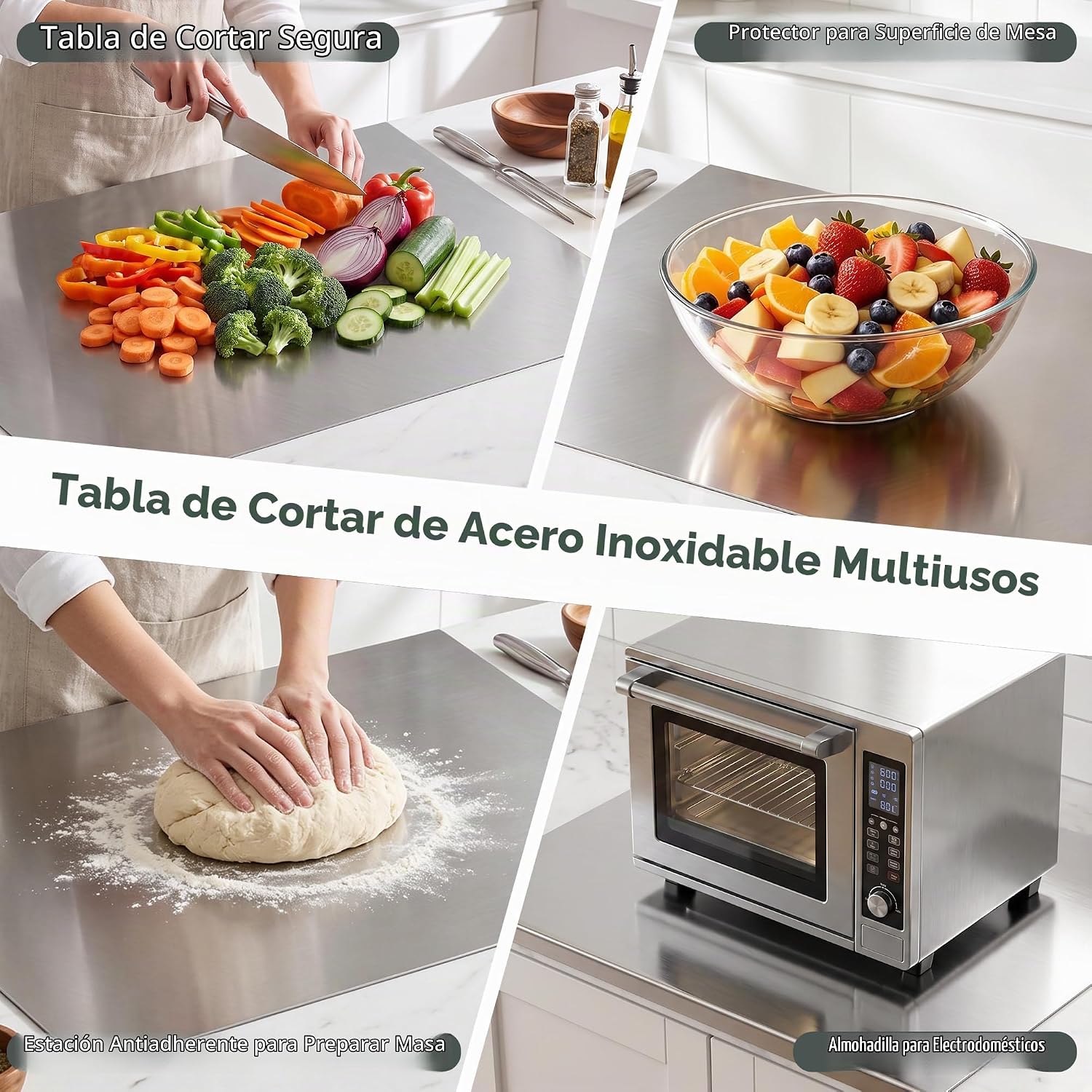 Juego de tablas de cortar de acero inoxidable con borde, paquete de...