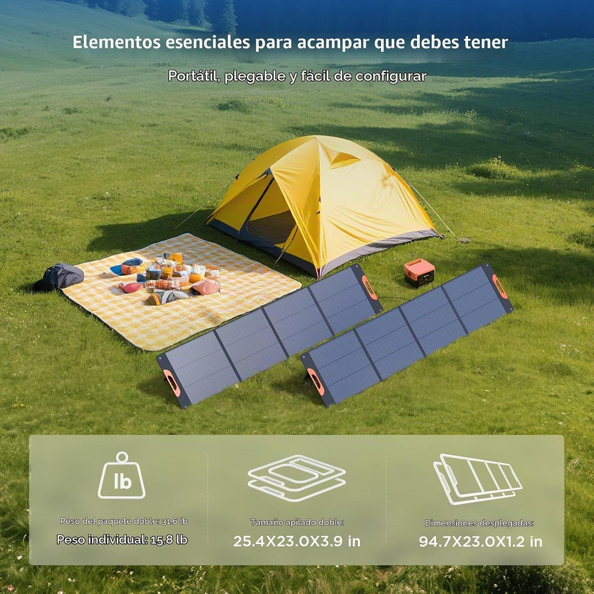 Panel solar portátil ZOUPW 440W (2x220W) tipo N 16BB para central e...