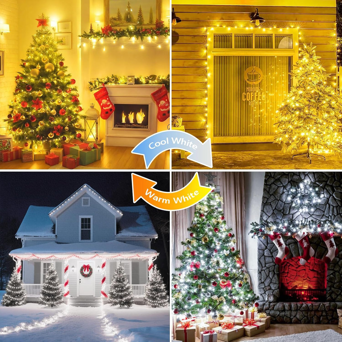 Luces navideñas que cambian de color conectables de 75,8 pies con t...