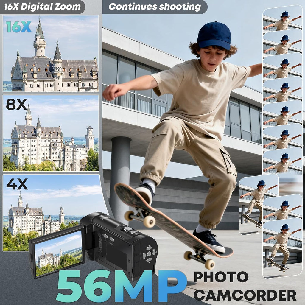 Gcasio Cámara de vídeo 2.7K videocámara QHD 56MP YouTube Vlogging C...