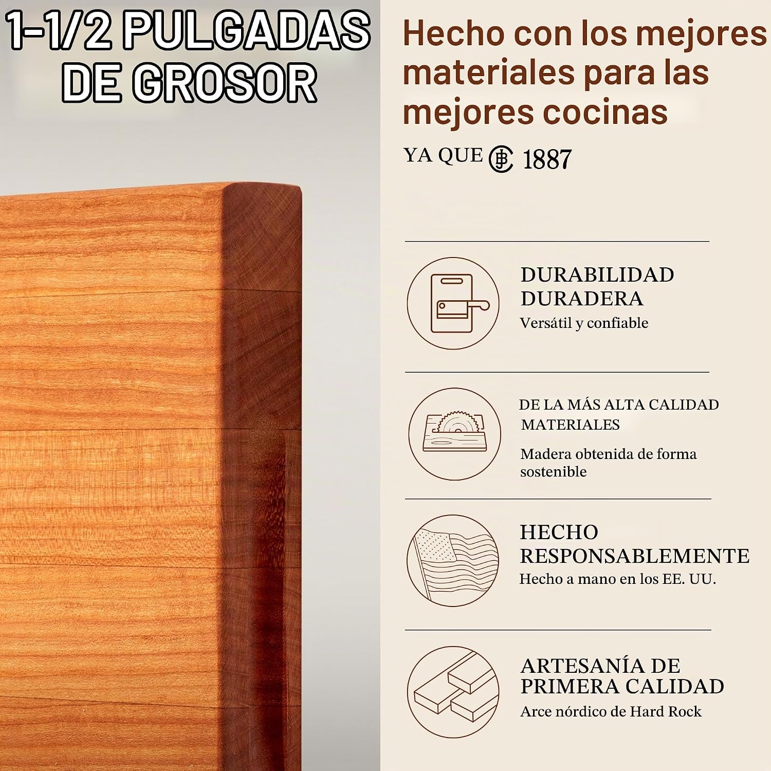 John Boos R-Board Series Tabla de cortar rectangular de madera de c...