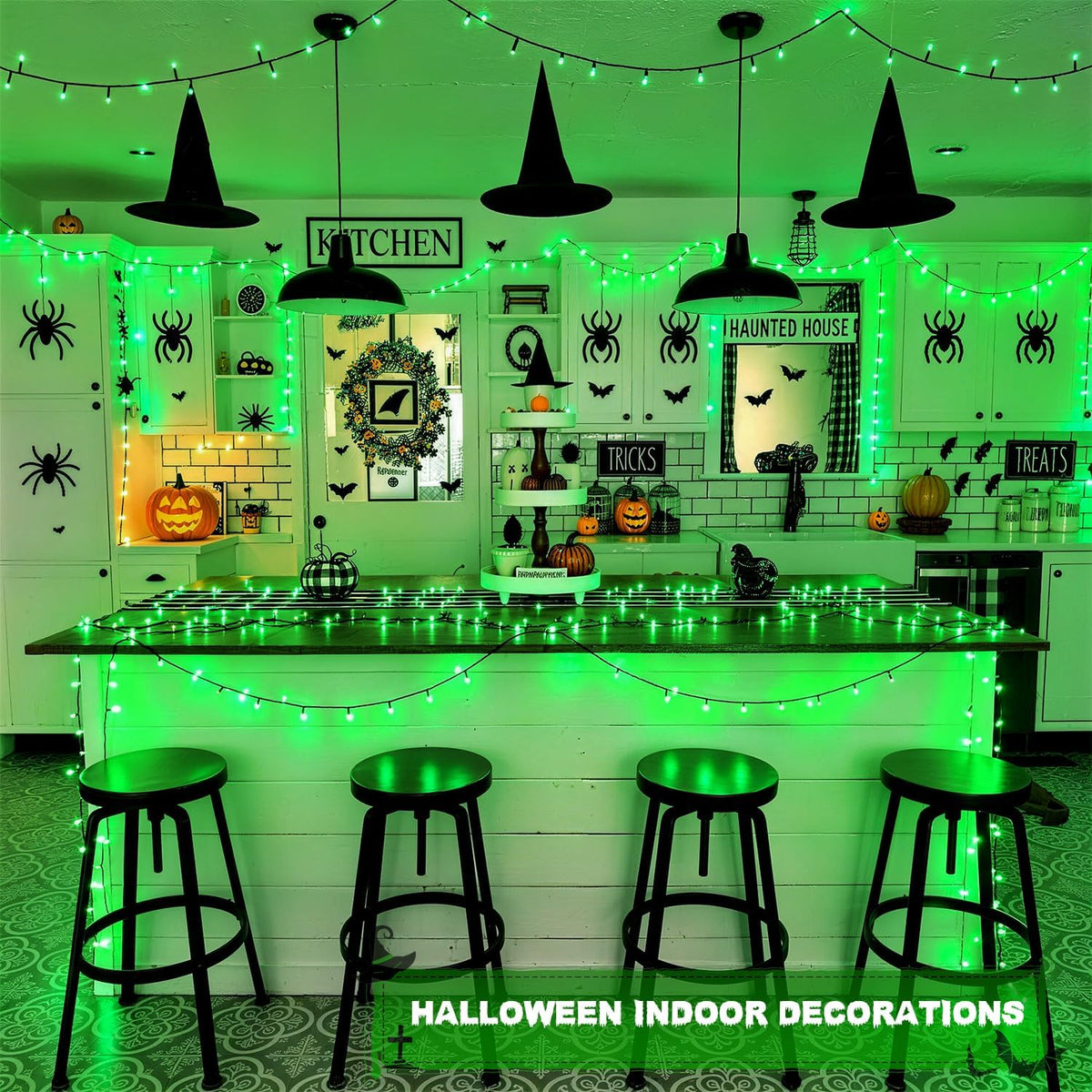 JMEXSUSS 1000 luces LED verdes de Navidad enchufables, luces de Hal...