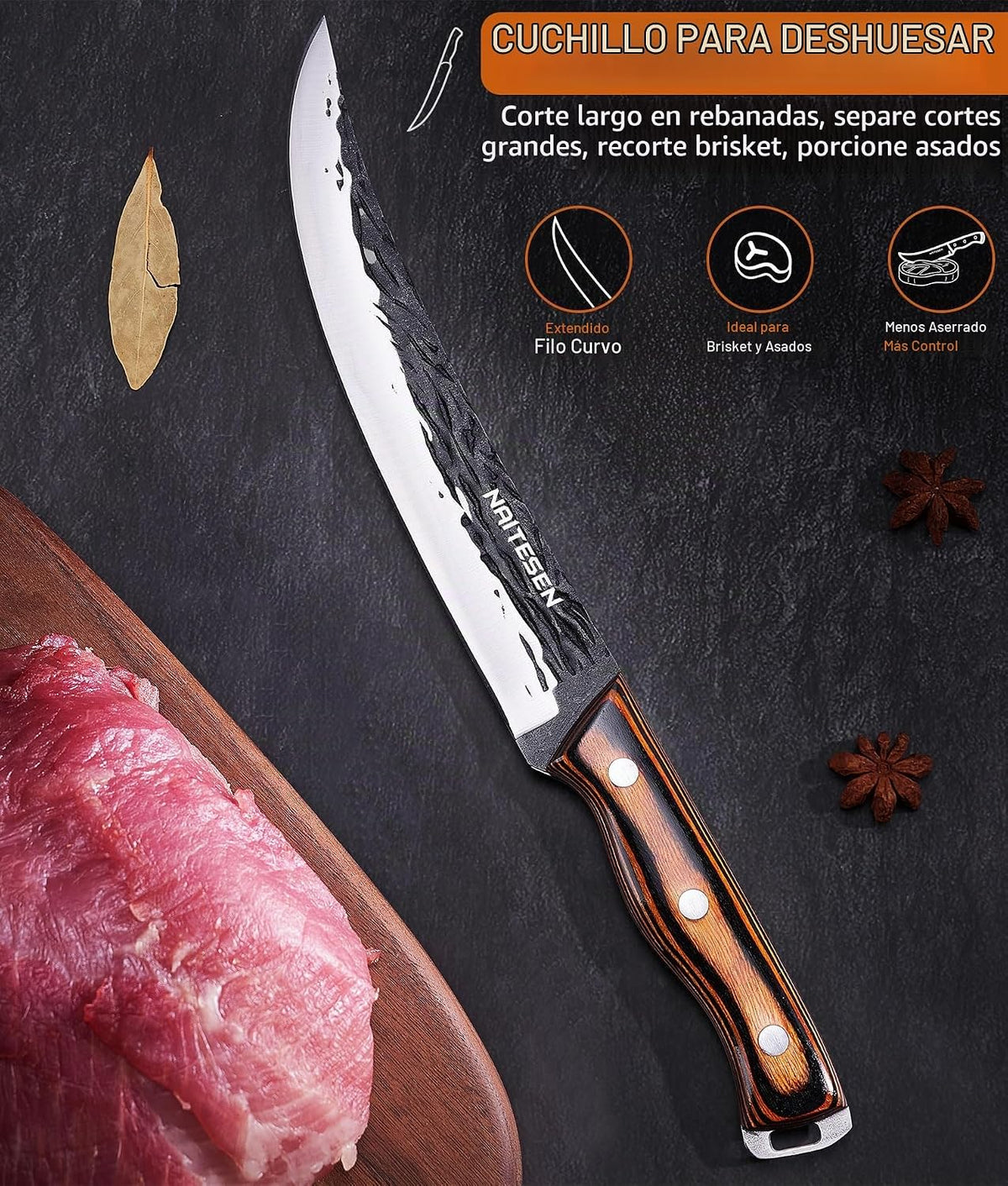 Naitesen 4 piezas de cuchillo de carnicero forjado a mano y cuchill...