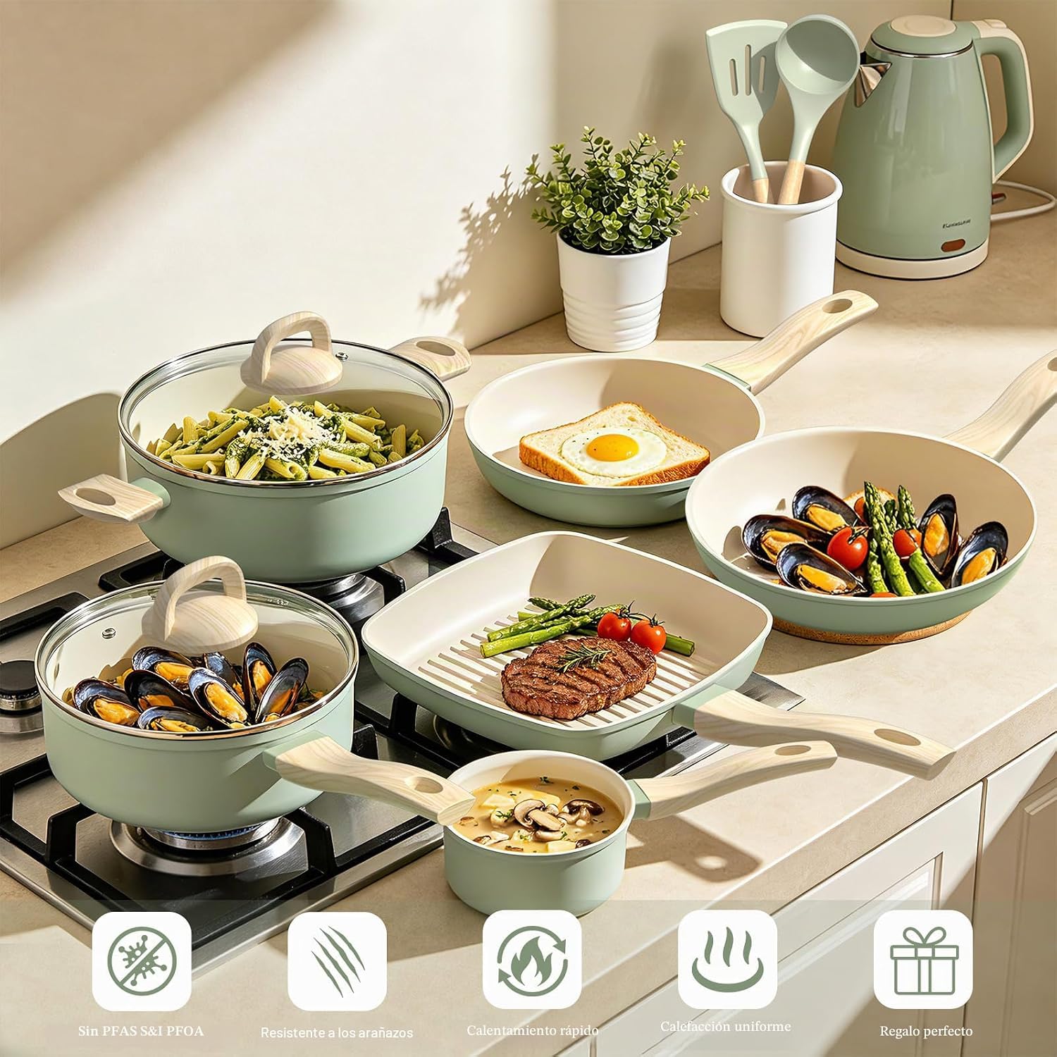 Umite Chef - Juego de ollas y sartenes antiadherentes, juego de ute...