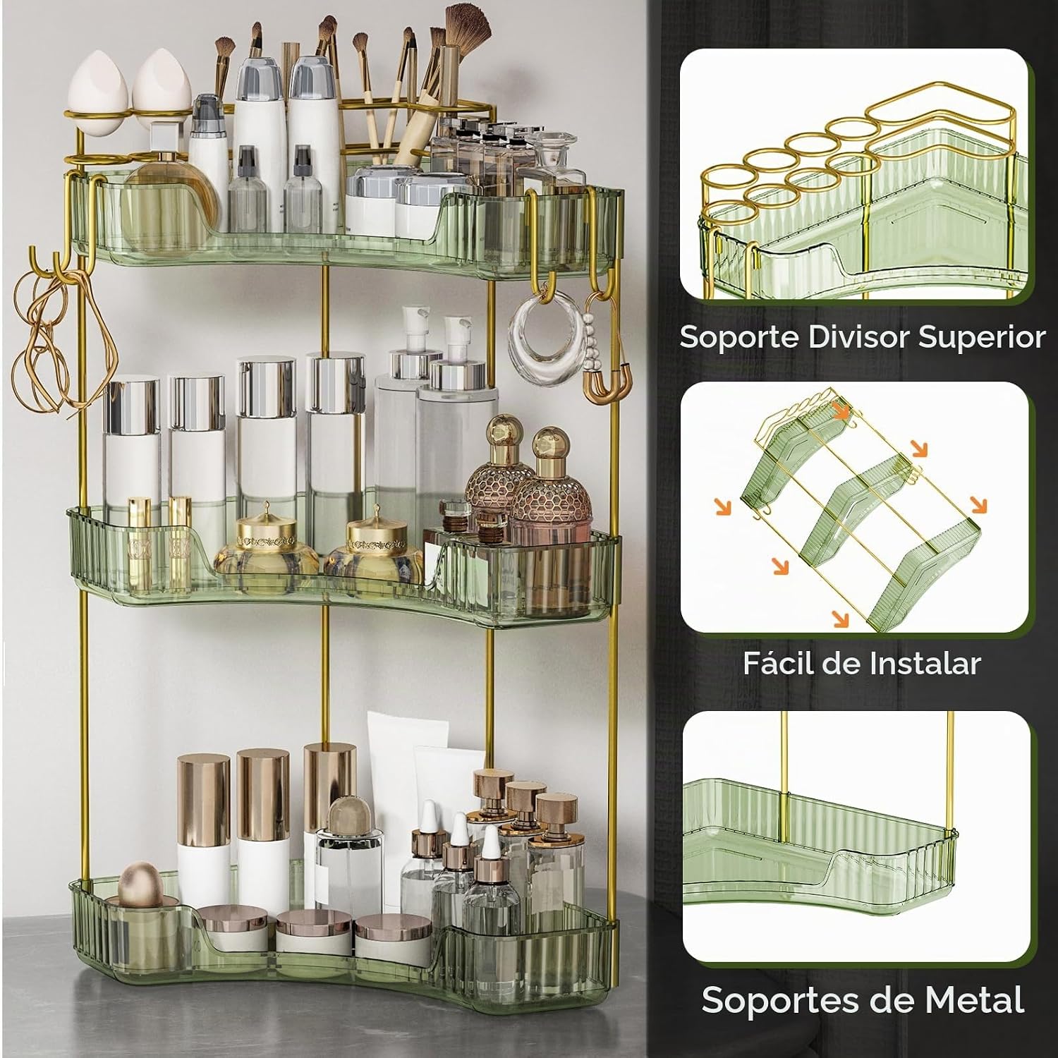 Greenby Organizador esquinero de 3 niveles para mostrador de baño,...