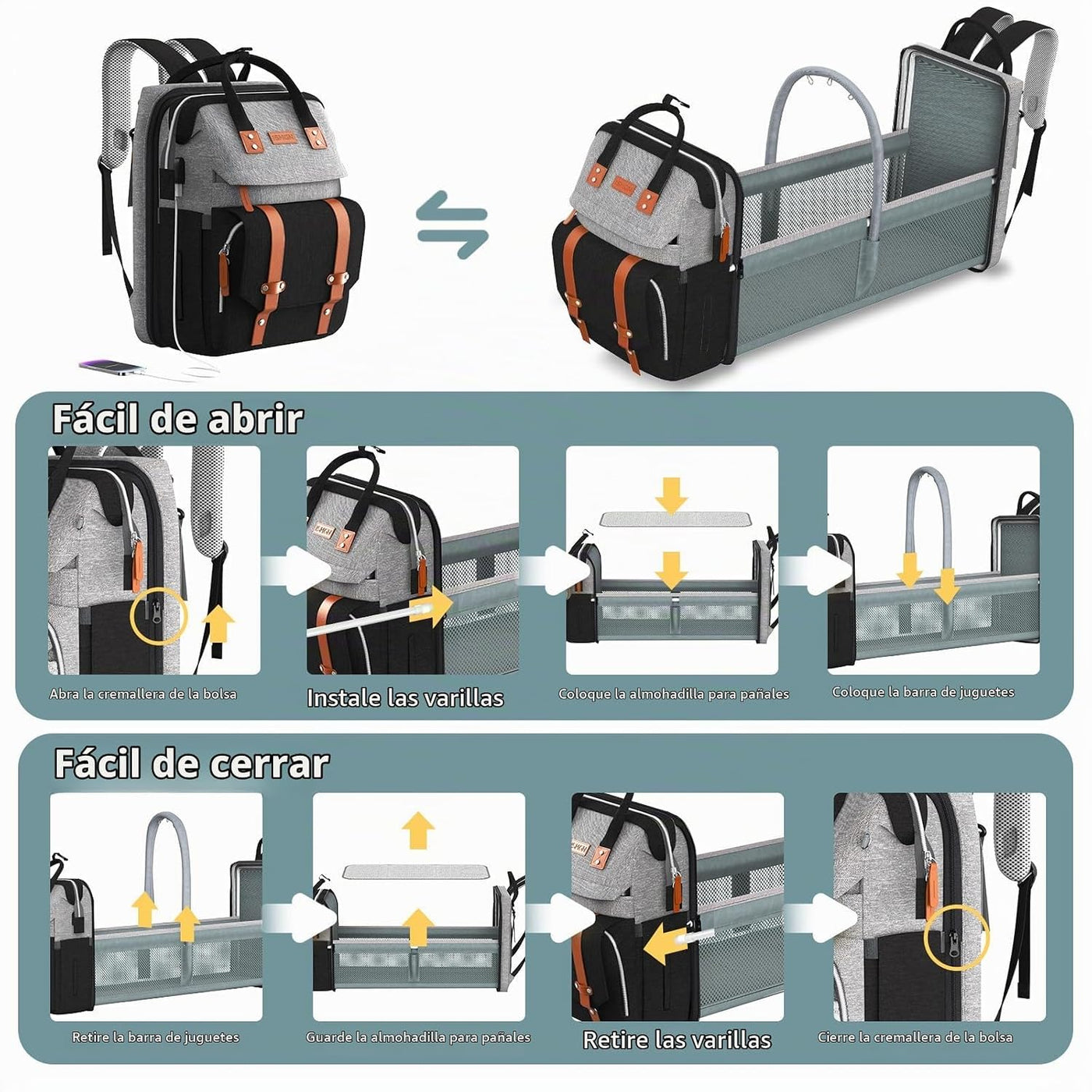 ISMGN Mochila para pañales con cambiador, bolsa de pañales para beb...