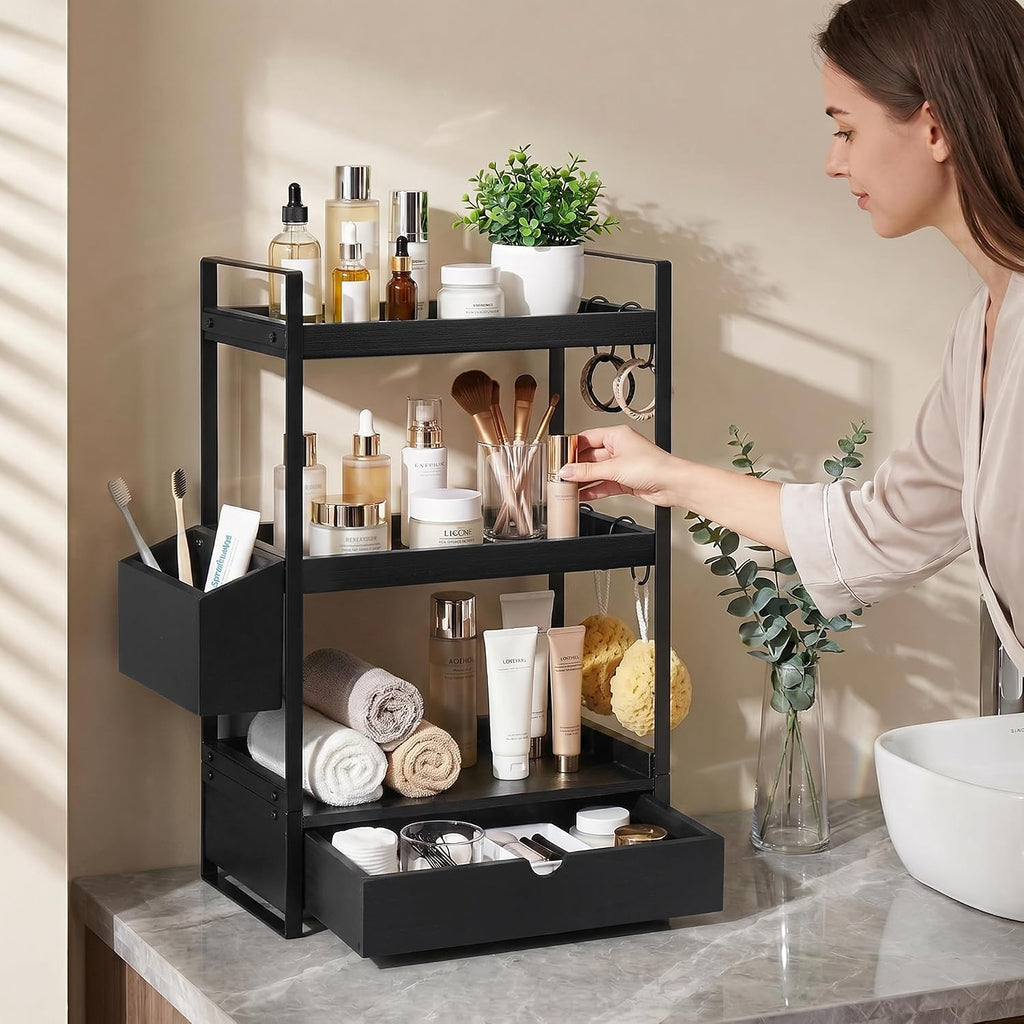 Organizador de encimera de baño de 3 niveles con cesta de cajón y g...