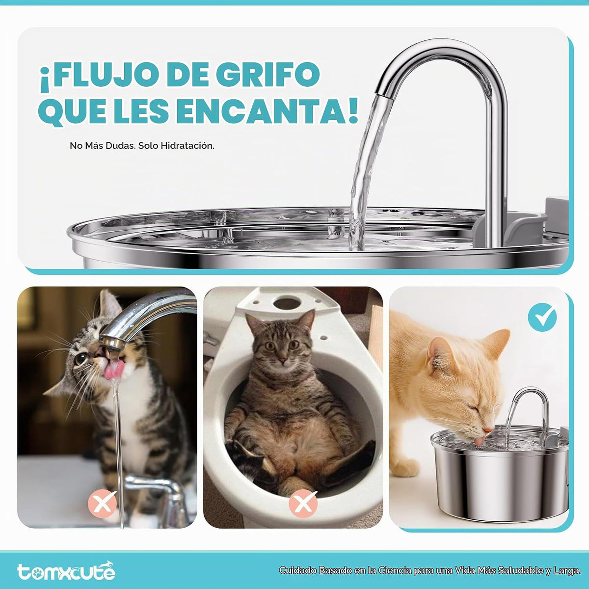 Fuente de agua para gatos de acero inoxidable - 3.2L\/108oz de gran...