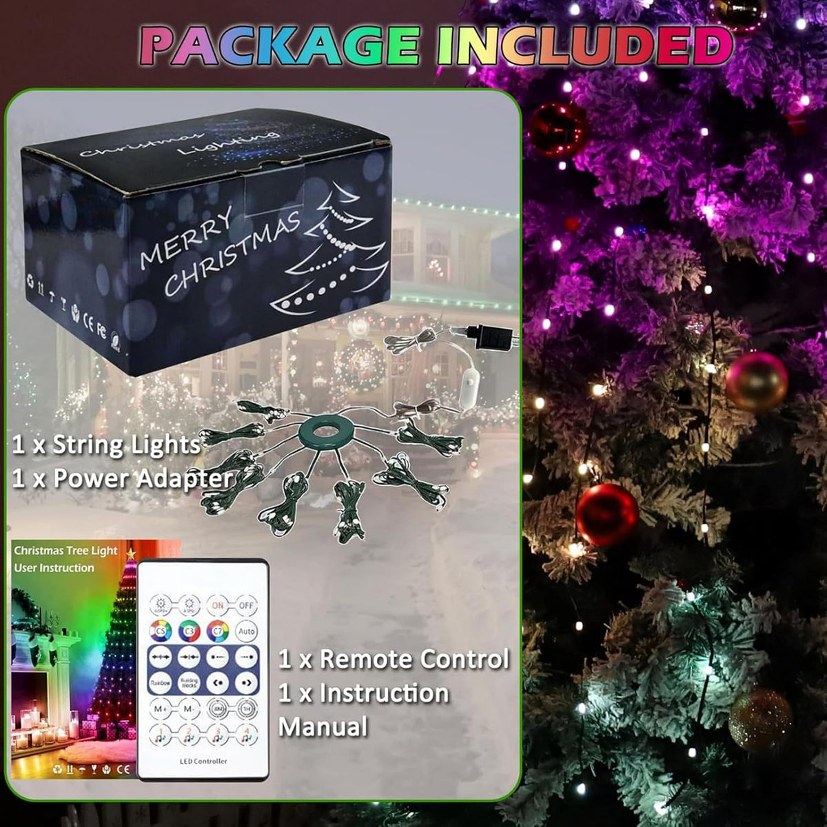 KANCOKIT Guirnalda de luces para árbol de Navidad, 200 LED, 6.6 pie...