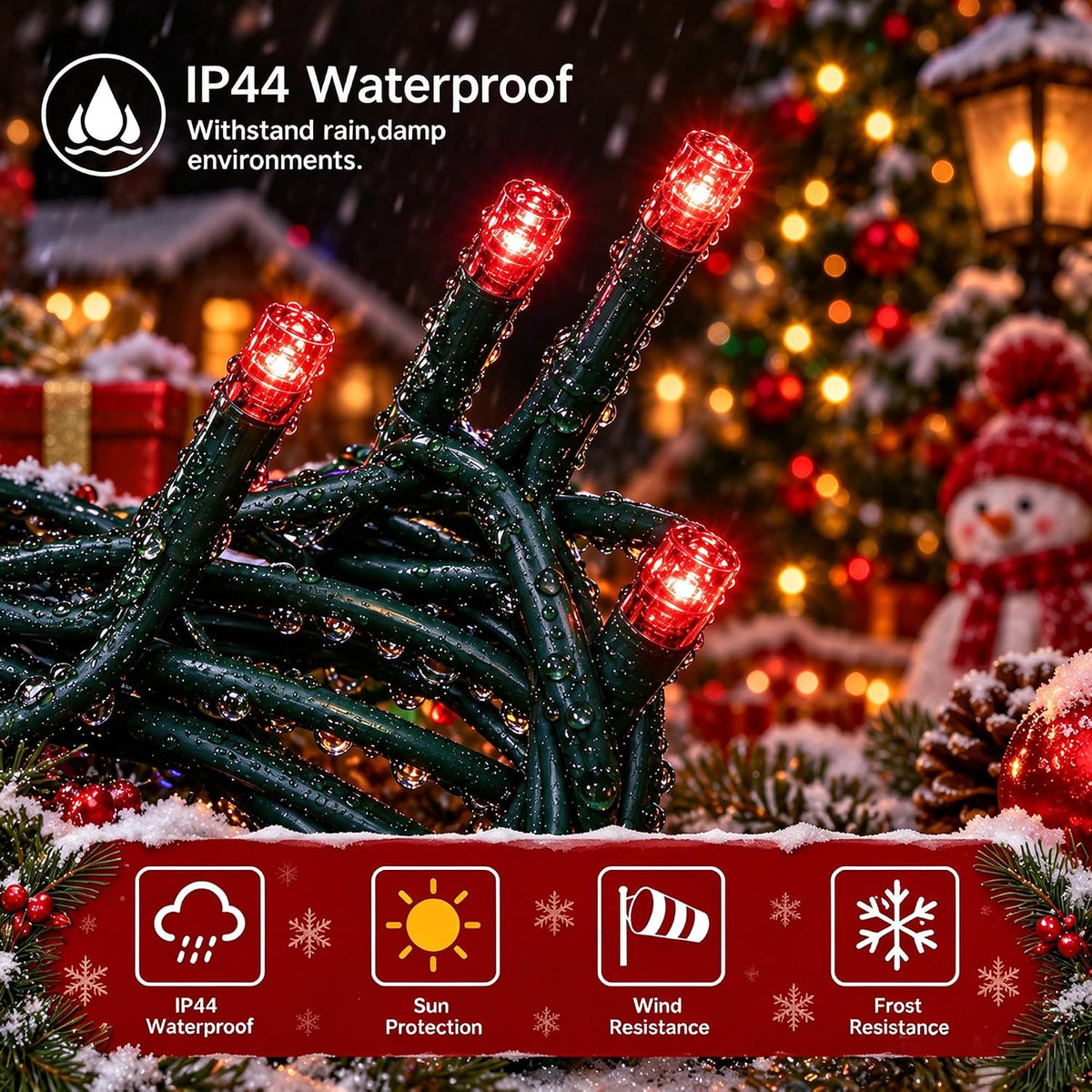 TW SHINE Luces navideñas rojas, 400 LED de 132 pies, luces navideña...