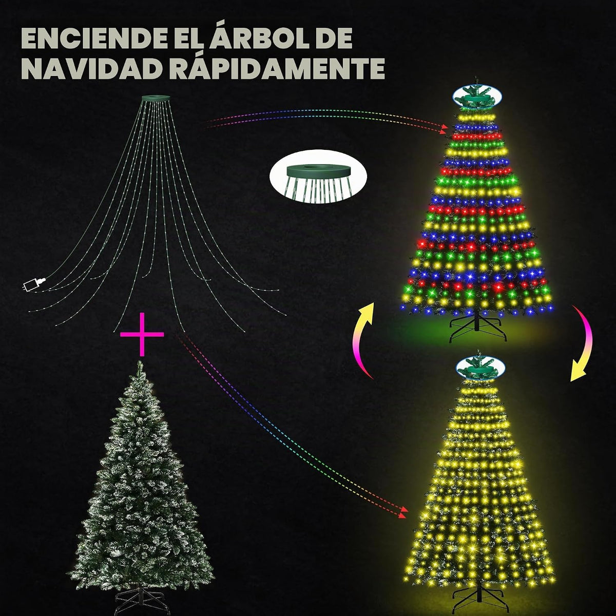 Anillo de 30 modos de luces para árbol de Navidad para interiores y...