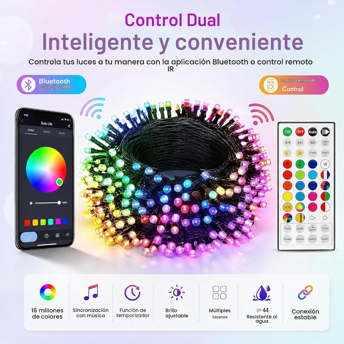 Dazzle Bright Guirnalda de luces inteligentes de Navidad, 98 pies,...