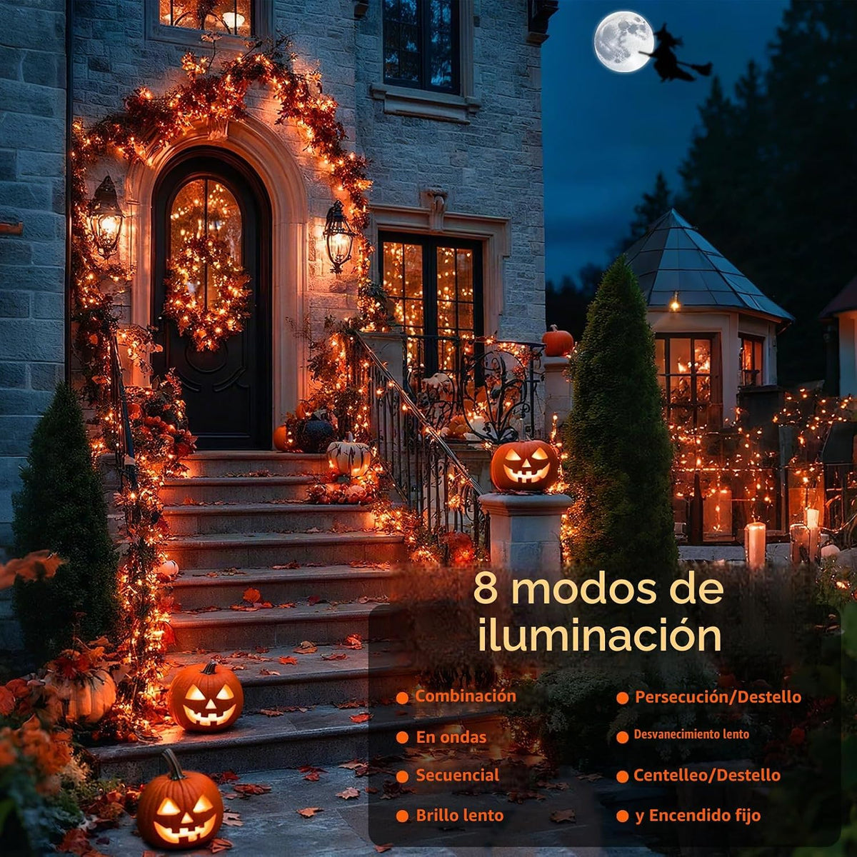 VTECHOLOGY Luces de árbol de Navidad naranja de 66 pies con 200 luc...